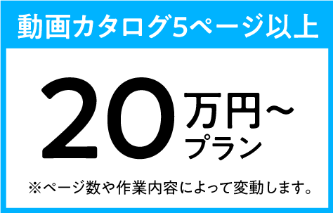 動画カタログ4ページ以上:20万円プラン(※ページ数や作業内容によって変動します。)
